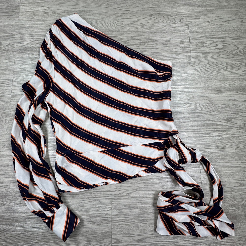 Maeve Women's One Shoulder‎ Blouse Striped Side Tie White XS Striped Top